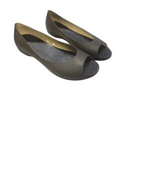 Crocs CARLIE Peep Toe Ballet Flat Khaki/Espresso Brown Womens W9